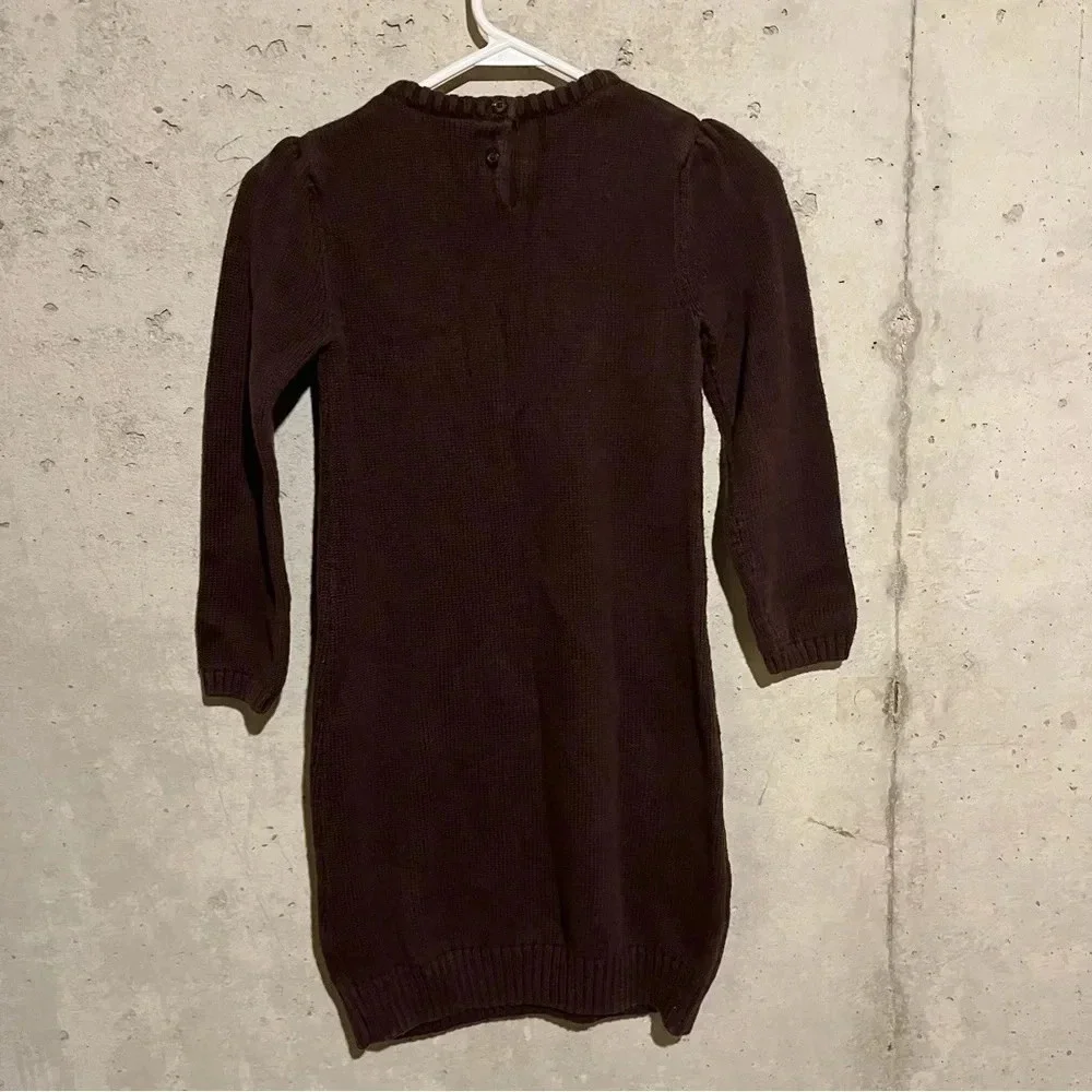 Gymboree Girls 10 Brown Knit Sweater Dress Yellow Flower Long Sleeves